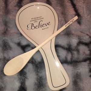 Ceramic spoon holder and wooden spoon
